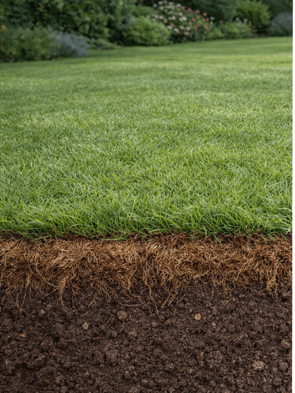 Gyepszellőztetés előtt és utána - talaj és gyökérzóna keresztmetszet - Előtte